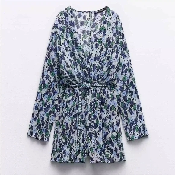 ZARA Printed Pleated Jumpsuit - Picture 1 of 6